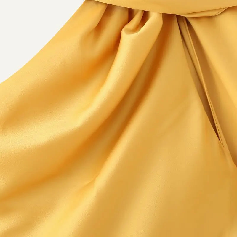 Elegant Long Silk Satin Dress Neck Hanging Pure Color Slim Fit Summer New Fashion Women's Dress City Commuting Casual Wedding