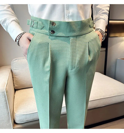 Fashion High Waist Men's Pants 2024 New Business Slim Fit Casual Suit Pants Male Spring Summer Formal Social Dress Pants