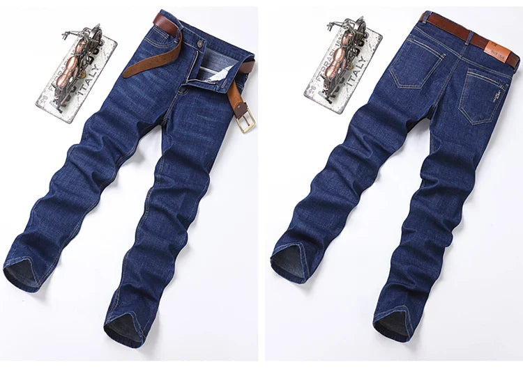 2025 New Light Blue Men's Comfort Soft Jeans Fashion Straight Business Pants Cotton Soft Casual Stretch Denim Trousers 28-40