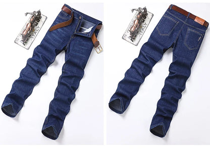 2025 New Light Blue Men's Comfort Soft Jeans Fashion Straight Business Pants Cotton Soft Casual Stretch Denim Trousers 28-40