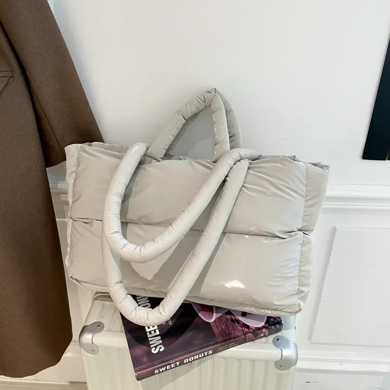 Fashion Large Capacity Puffer Shoulder Bags Padded Women Handbags Casual Nylon Quilted Big Tote Bag Warm Winter Shopper Purses