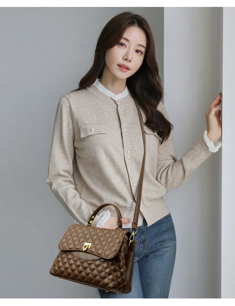 New Women's Soft Leather Shoulder Bags Multi-Layer Pockets Messenger Crossbody Bags Luxury Designer Female Handbags and Purses