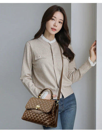 New Women's Soft Leather Shoulder Bags Multi-Layer Pockets Messenger Crossbody Bags Luxury Designer Female Handbags and Purses