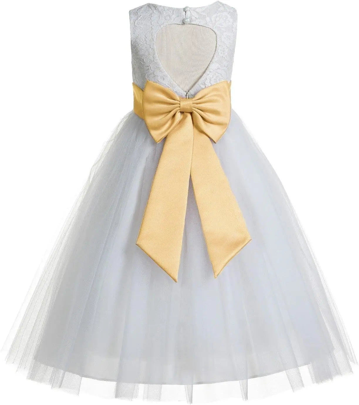 Ivory Floral Lace Heart Cutout Dress for Girls Junior Bridesmaid Pageant Gown Elegant Flower Girl Pageant Dresses