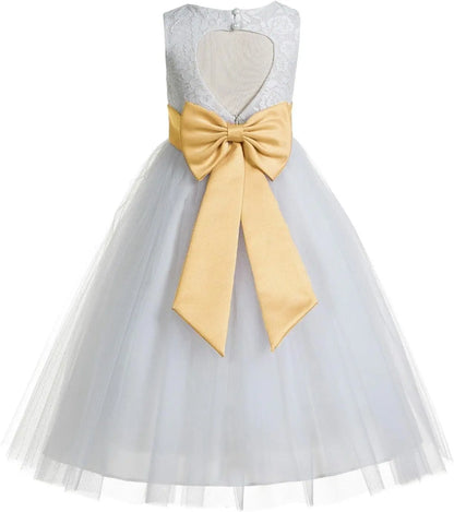 Ivory Floral Lace Heart Cutout Dress for Girls Junior Bridesmaid Pageant Gown Elegant Flower Girl Pageant Dresses