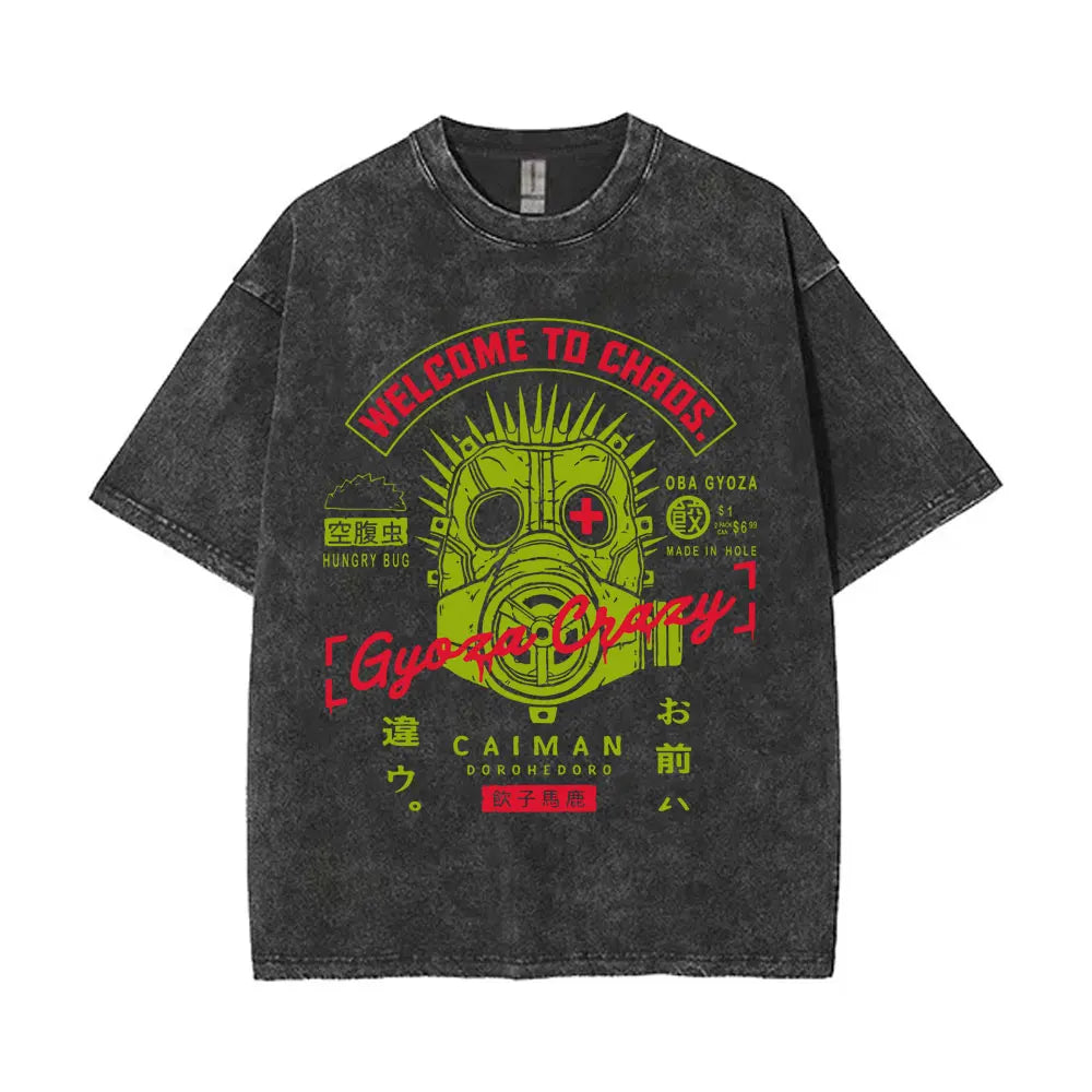 Anime Dorohedoro Kaiman Washed T-Shirt Men's Women Clothing Hip Hop Gothic Y2k T-Shirt Oversized Short Sleeve Cotton Tees Tops