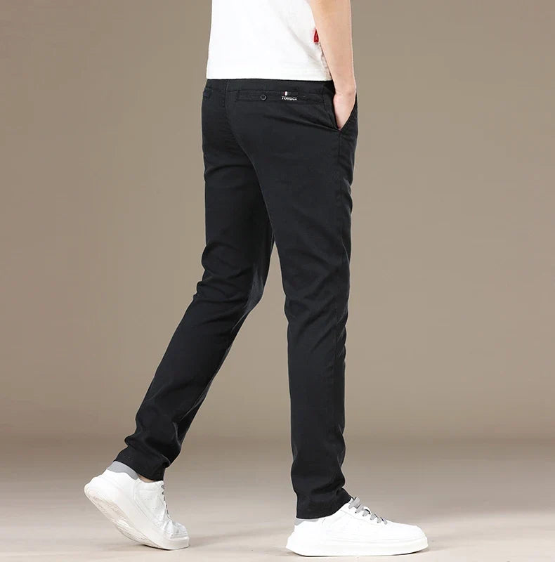 New Spring Summer Lyocell Fabric Mens Casual Pants Hight Quality Fashion Slim Business Trousers Brand Elastic Soft Pants