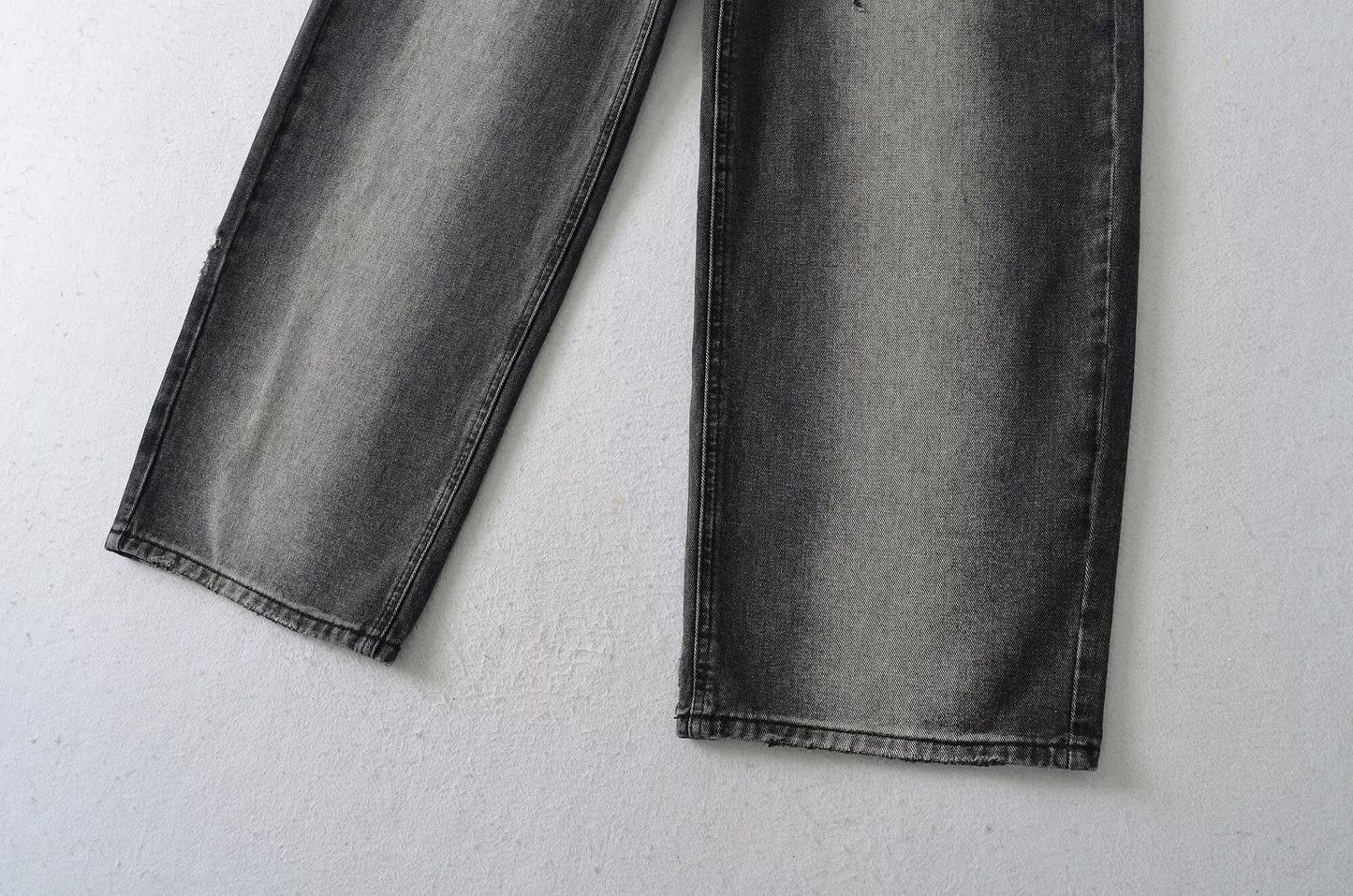 American Retro Cuffed High Waist Slimming Casual Denim Jeans Women's Autumn Versatile Loose Straight Leg Floor-Length Pants