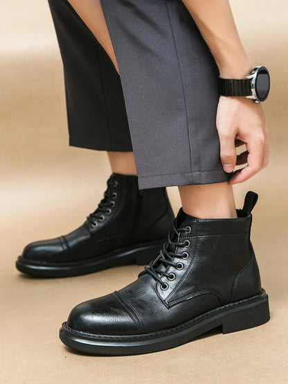 Men Black Leather Boots Casual Lace Up Leather Shoes Size 39-46