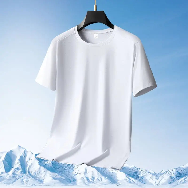 Ice Silk Men's T-Shirt Quick Dry Thin Short Sleeve Breathable Half Sleeve Large Size Casual Sporty Trendy round Neck Short Sl...