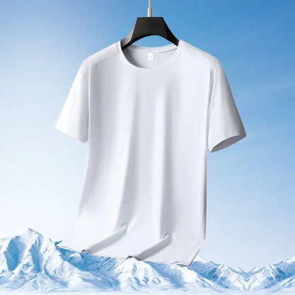 Ice Silk Men's T-Shirt Quick Dry Thin Short Sleeve Breathable Half Sleeve Large Size Casual Sporty Trendy round Neck Short Sl...