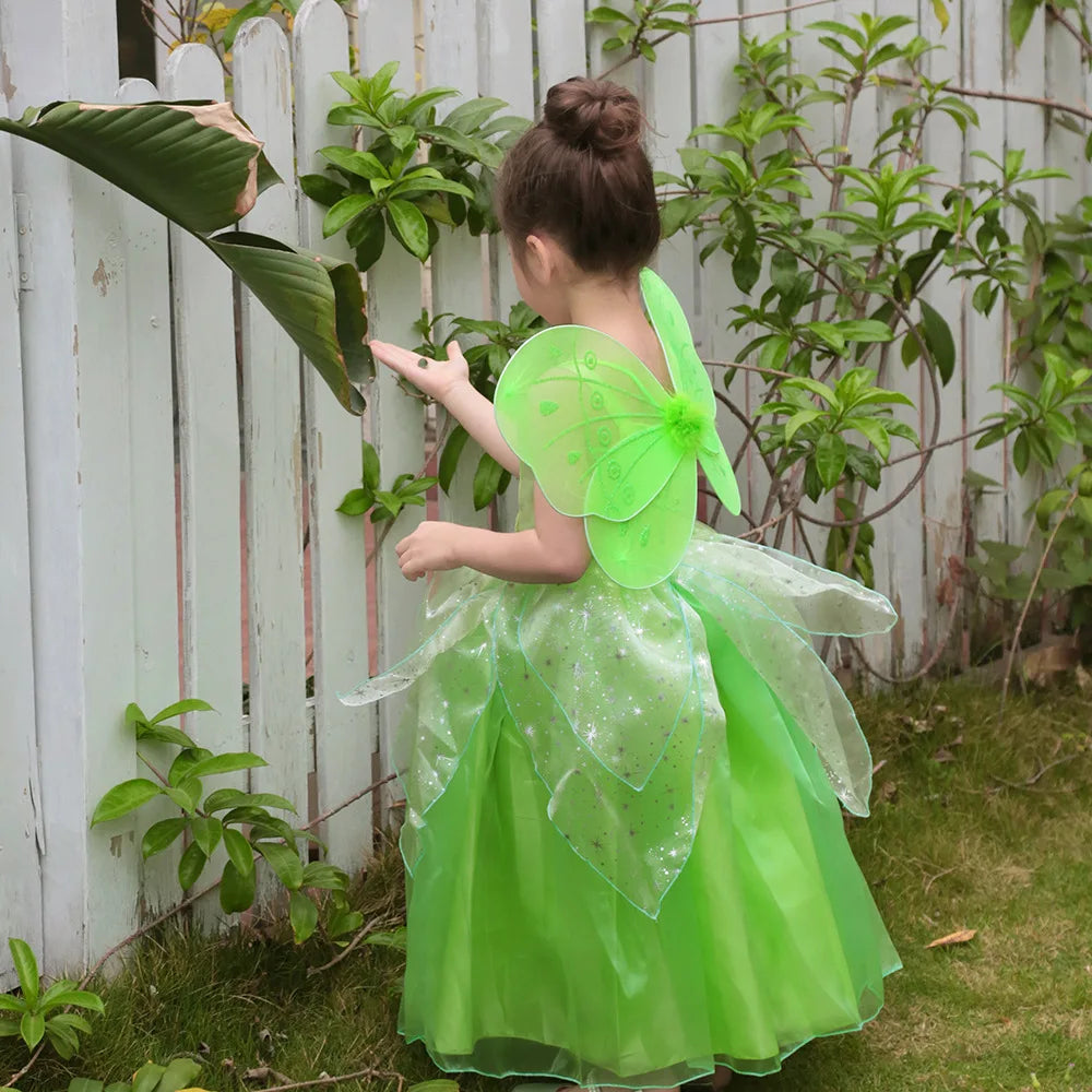 Girls Tinkerbell Fairy Dresses LED Light Up for Girls Costume Kids Cosplay Flower Fairy Princess Clothes Christmas Party Outfit