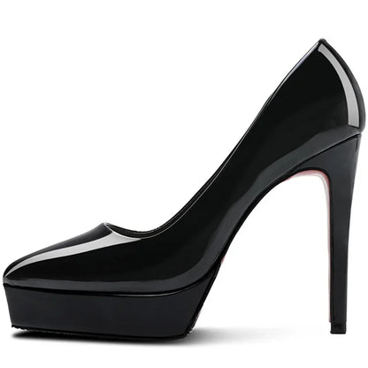 Women Pumps Brand 10CM 12CM Thin High Heels Black PU Slip On Pointed Toe Dress Office Career Party Wedding Waterproof Lady shoes