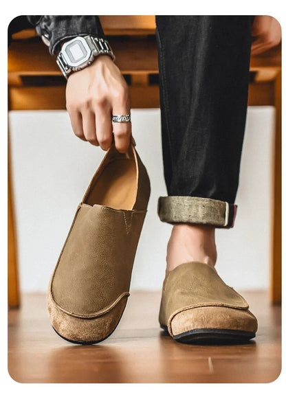 Man Loafers Outdoor Walking Fashion Mens Casual Shoes Soft Leather Comfort Half Slippers Breathable Lazy Driving Shoes