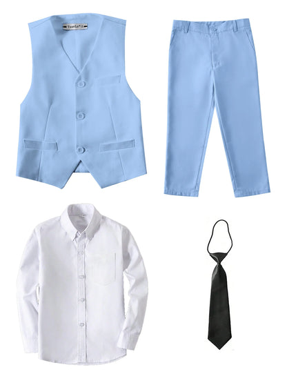 Boys Suit 4-piece Vest Pants Shirt Tie Random Casual Fashion Outdoor Activities Competition Family Party Birthday Gift