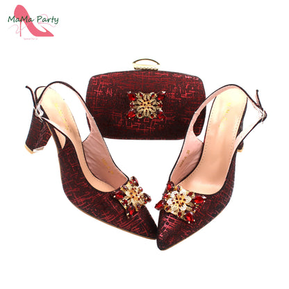 Nigerian Women Shoes and Bag Set in Gold Color High Quality New Arrivals Classics Style for Garden Party