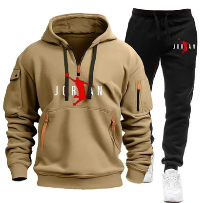 2025 Men's sports brand sweatshirt and hoodie 2-piece set, wool men's hip-hop sweatshirt, men's hoodie, casual sportswear set