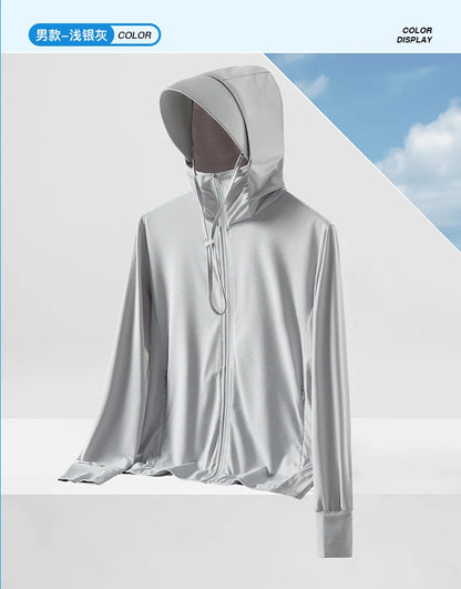 Men's Summer New Sunscreen Clothing Women's Large Brim UPF50 + UV Protection Ice Silk Sunscreen Clothing Outdoor Skin Clothing