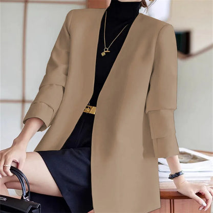 Fashionable Versatile Spring Autumn Women's Blazer Jacket Korean Style Street Style Long Sleeve Suit Coat Pure Color Commute...