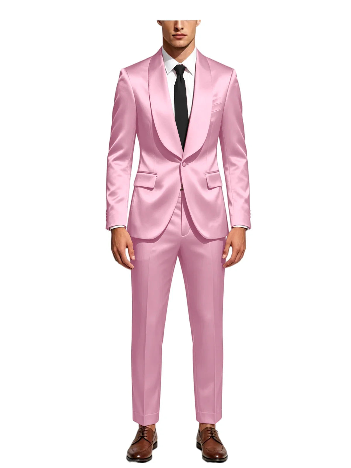 Luxury Men's Satin Tuxedo Suit Shawl Lapel Slim Fit 2-Piece Blazer & Pants Set Formal Business Casual Jacket Coat for Wedding