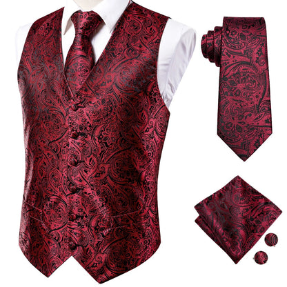 Adult Men's Vest for Suit Luxury Paisley Floral Plaid Suit Vest and Tie Set Blue Gold Red Sliver Wedding Vest Men