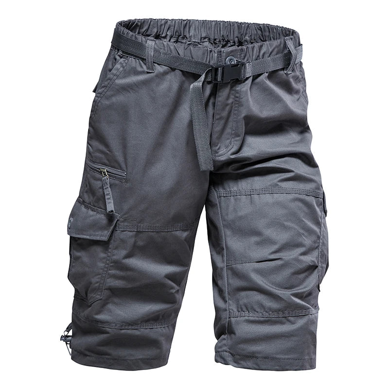 Mens Cargo Shorts Casual Half Pants Elastic Waist Summer Camo Shorts Sports Running Hiking Multiple Pockets Male Knee Pants