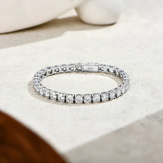 Bracelet tennis en moissanite coupe ronde couleur D 5,0 4,0 mm pour femmes et hommes, en argent sterling 925 véritable, testeur de diamant conforme, cadeau