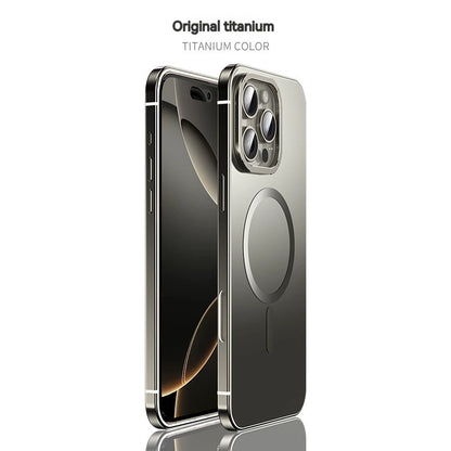 Aluminum Alloy Frame Magnetic Magsafe Matte PC Original Back Plate iPhone Case for 16 15 Pro Max Wireless Charging Protect Case