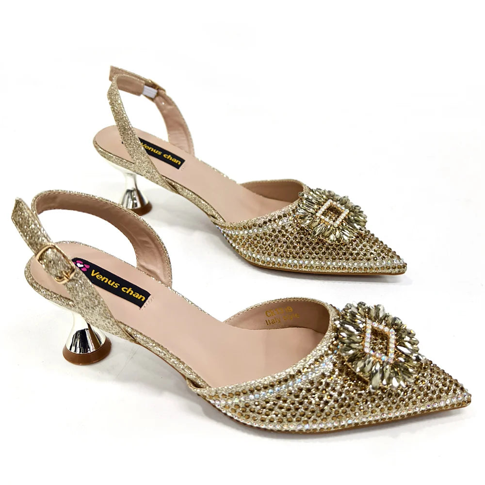Elegant Nigerian Women’s Italian Design Black Heels and Handbag Set With Rhinestone Accents for Wedding and Party