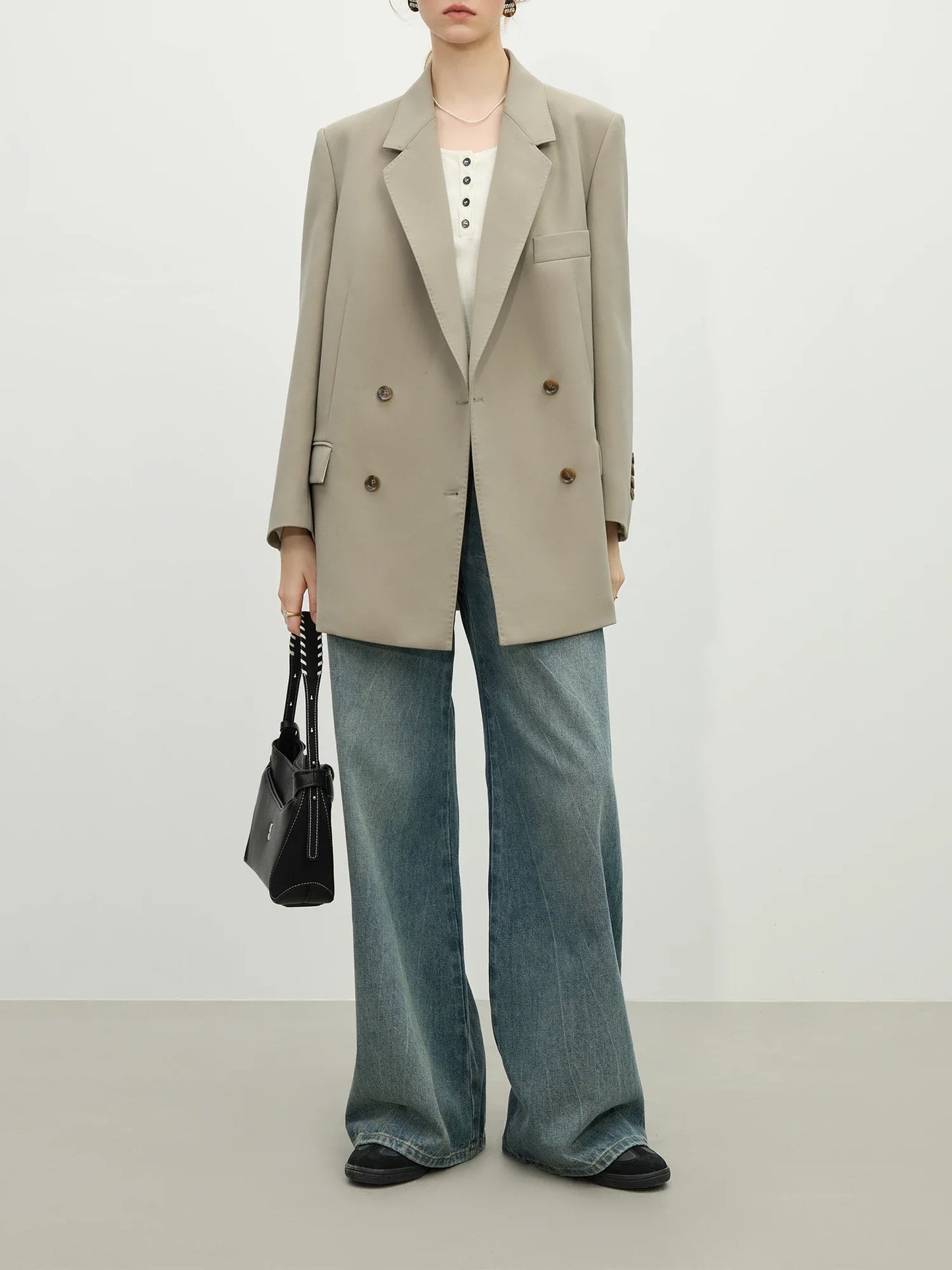 Chic Double-breasted Casual Blazer Jacket for Women Spring 2025 New Style High-end Loose Lazy Style Top 25FS11097