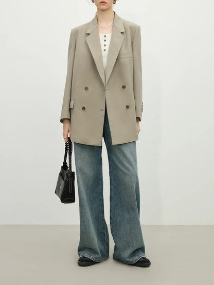 Chic Double-breasted Casual Blazer Jacket for Women Spring 2025 New Style High-end Loose Lazy Style Top 25FS11097