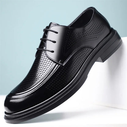 New Lace Designer Derby Shoes for Man Hallow Breathable Business Casual Leather Shoes Male Summer Autumn Fashion Dress Shoe Man