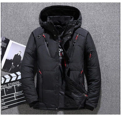 Winter White Duck Down Jacket Men Travel Hiking Thicken Warm Hooded Puffer Jackets Windproof Overcoat Down Coat Male Clothing