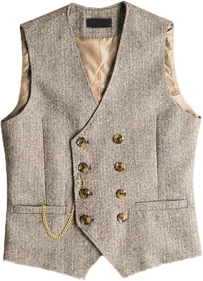 Men's Suit Vest Herringbone Pattern Retro British Style Double Breasted Waistcoat Four Season Outerwear Wedding Party traveling