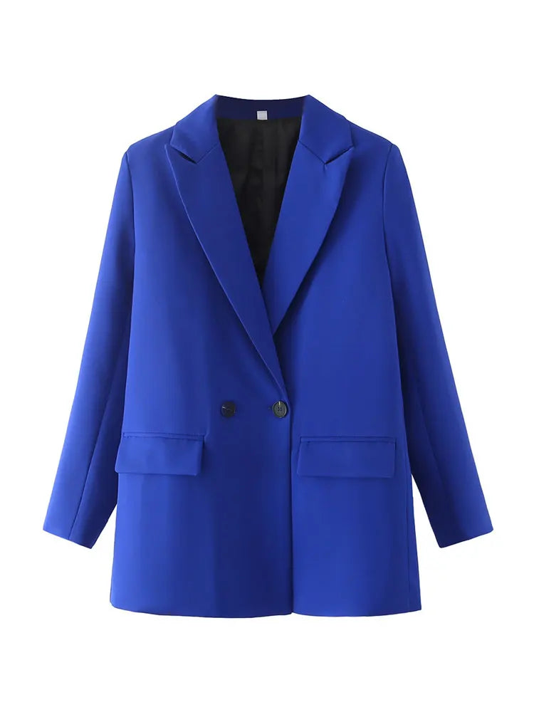 Women Chic Office Lady Double Breasted Blazer Vintage Coat Fashion Notched Collar Long Sleeve Ladies Outerwear Stylish Tops