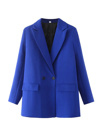 Women Chic Office Lady Double Breasted Blazer Vintage Coat Fashion Notched Collar Long Sleeve Ladies Outerwear Stylish Tops