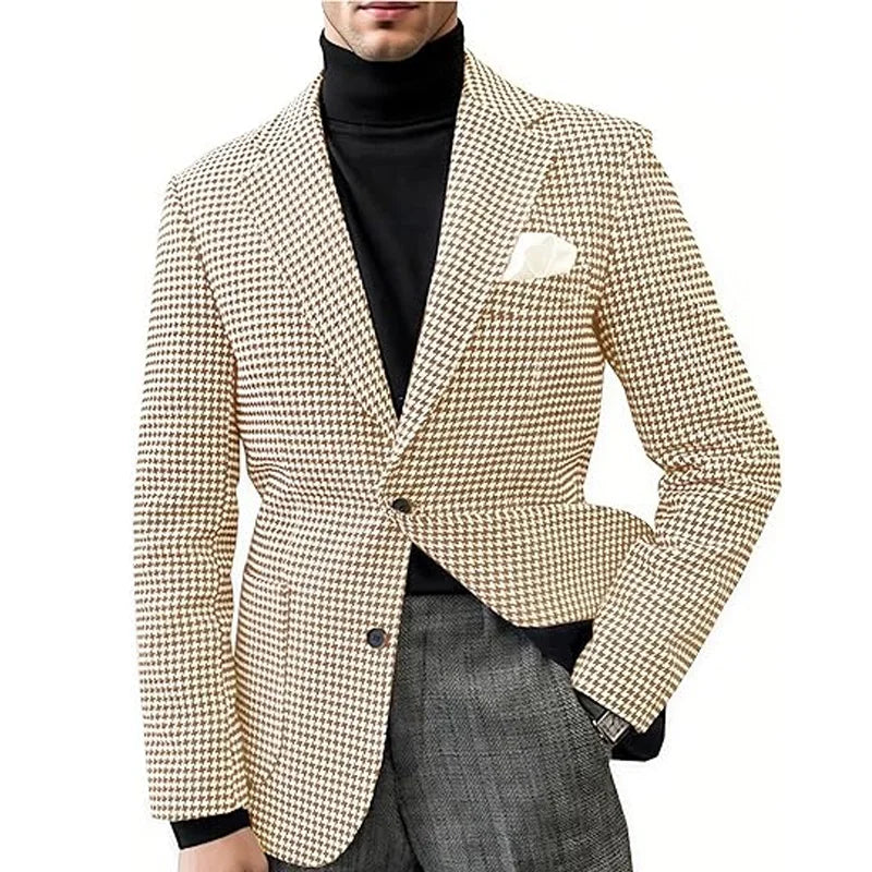 Men's Camel Velvet Blazer with Leather Patchwork Slim Fit Formal Casual Tuxedo Jacket Two-Tone Business Suit Coat