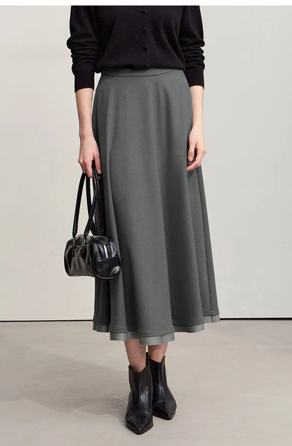 Elegant Skirts For Woman 2025 Winter New Commuter Style A-Line Mid-Calf Skirt Loose Solid Versatile Woman Clothes 12544126
