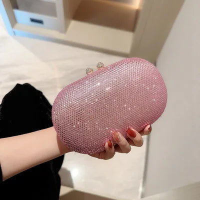 Fashionable Diamond Encrusted Evening Clutch Women's Handbag Luxury Oval Shape Ball Gown Purse Korean Style Hard  Handbag