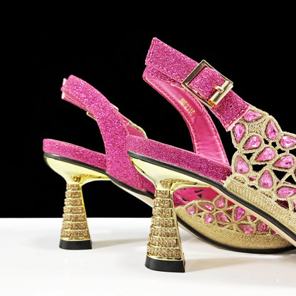 Fashion Design Heart Shape Three-Dimensional Hard Bag and Sexy Stiletto Shoes Shiny Rhinestones