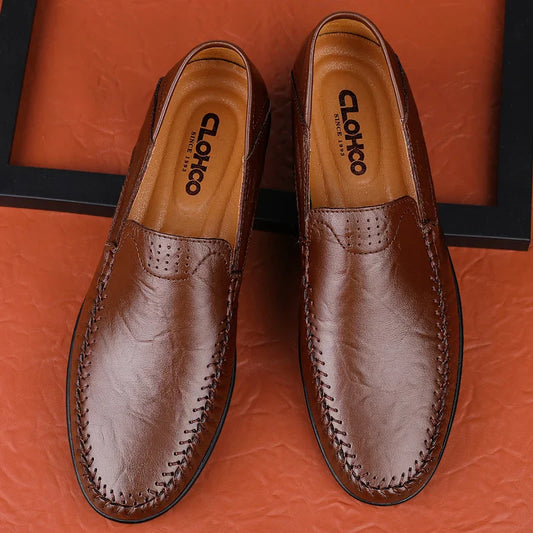 Men's Business Casual Shoes Leather Stitching Comfortable Breathable Rubber Bottom Second Layer Cowhide