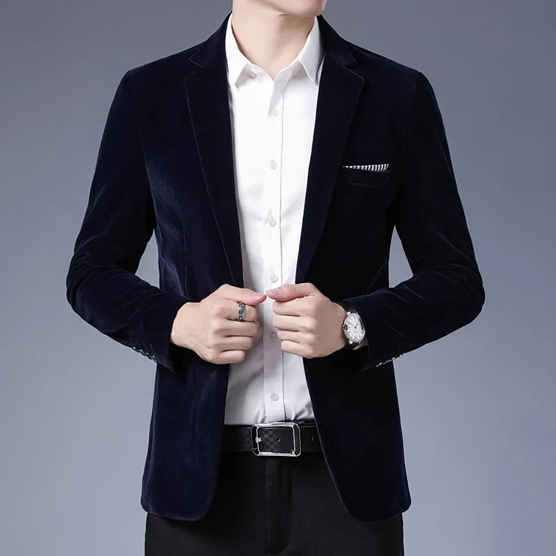 Plus Size 5XL-M Autumn Winter Velvet Men Suit Jacket Fashion Men's Wedding Dress Jacket Casual Slim Blazer Formal Evening Dress