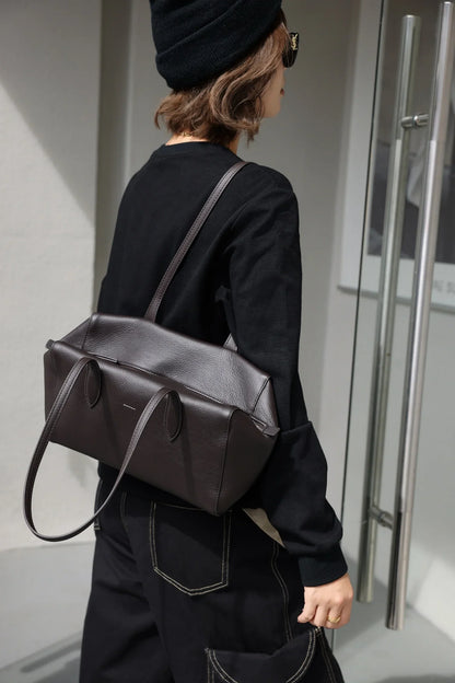 Genuine Grade Leather Women's Shoulder Bag Luxury Designer Brand Ladies Soft Cowhide Large Tote for Woman Ladies Bowling Bag New