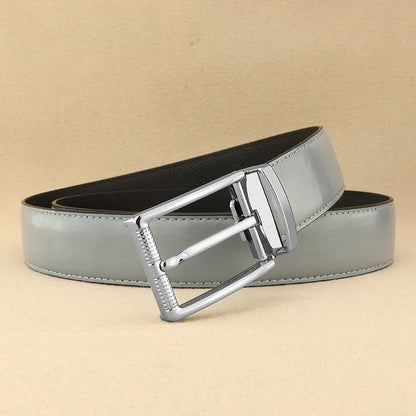 Designer Pin Buckle Gray Genuine Leather Men Belt Famous Brand Fashion Light  Luxury Strap Casual Young Cowboy Ceinture Homme