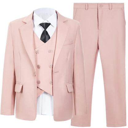 Pink Smart Boys Suits 4 Pieces Wedding Guest Clothes Fast Delivery Kids Slim Fit Suit Set Banquet Party Tuxedo Plus Size