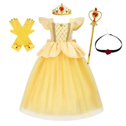 Belle Princess Dress Girls Cosplay Beauty and The Beast Cinderella Snow White Costumes Kids Halloween Carnival Clothes
