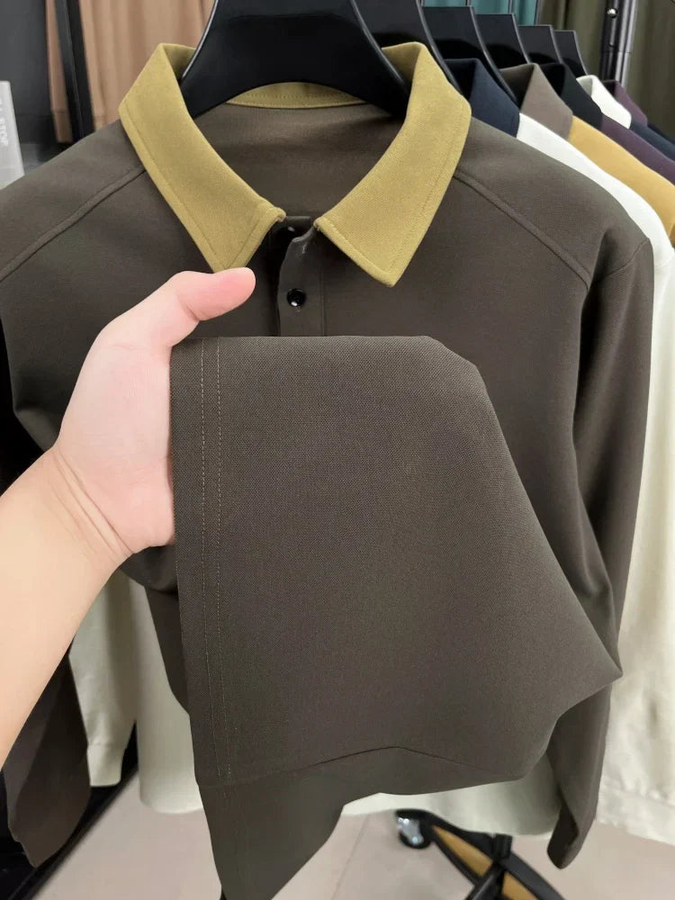 High quality luxury long sleeve polo shirt  men's spring autumn new trend brand cute dog embroidery Korean casual lapel T-shirt