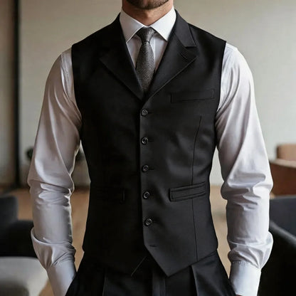 Men Vest Dark Blue With Lapel Single Button Waistcoat For Wedding Groom Banquet Business Work Office Casual Daily Men Suit Vest