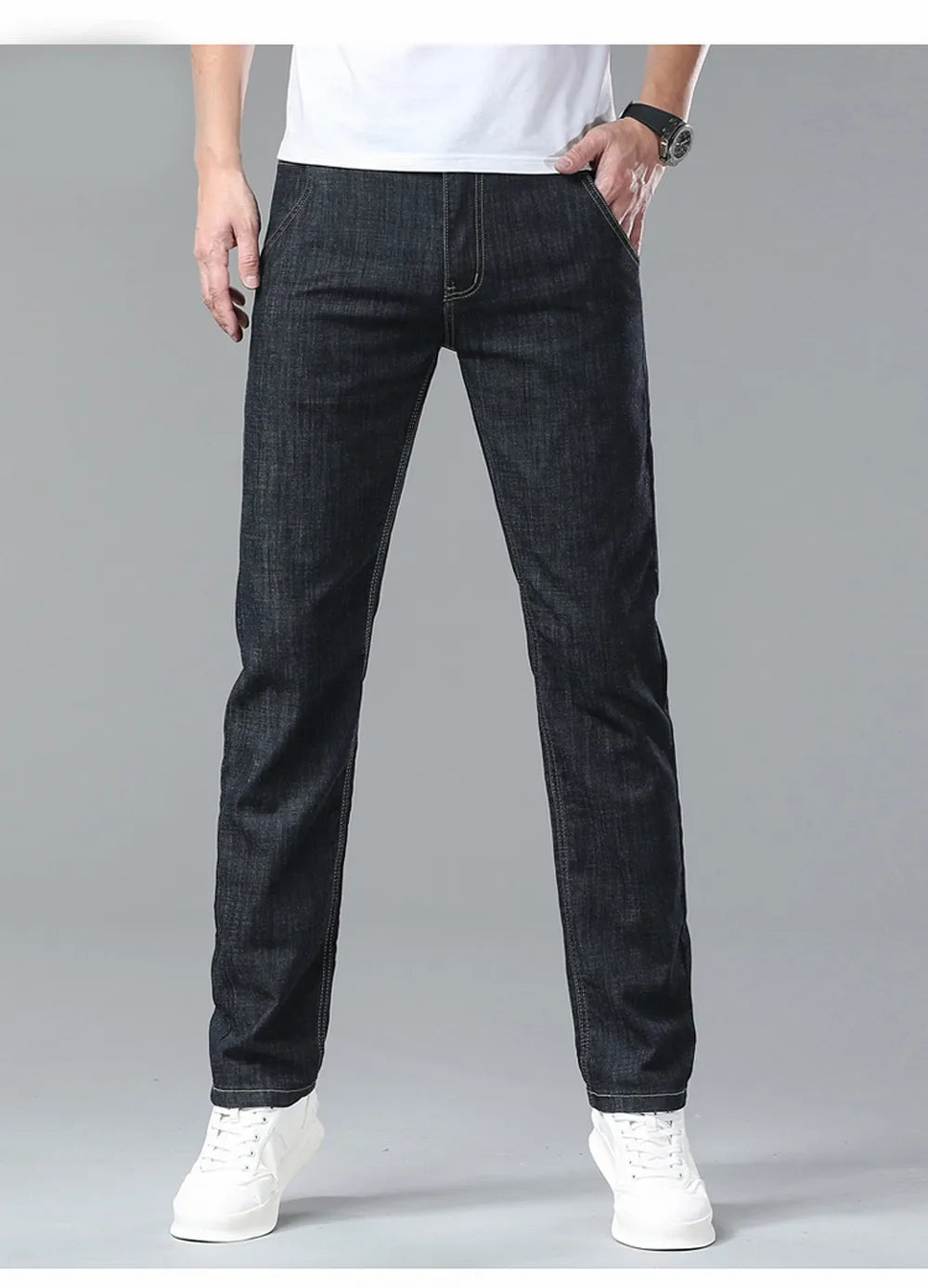 Summer Lyocell Men's Jeans Breathable Thin Casual Straight Stretch Business Work Denim Trousers Classic Fashion Brand Clothing