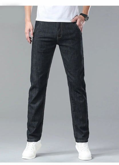 Summer Lyocell Men's Jeans Breathable Thin Casual Straight Stretch Business Work Denim Trousers Classic Fashion Brand Clothing
